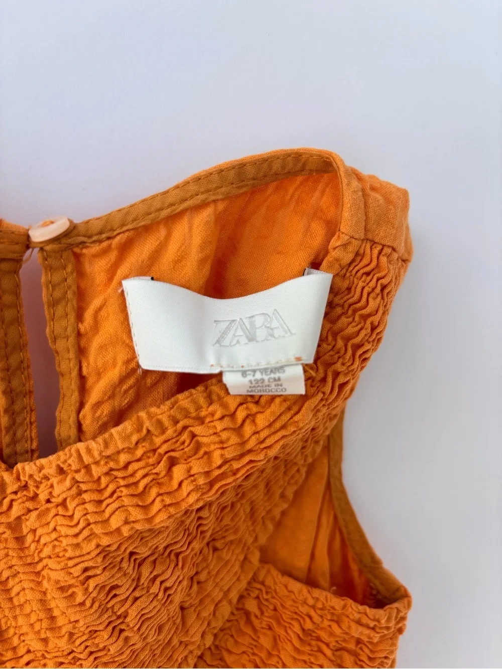 Zara Girls Smocked Orange Textured Cotton Dress 6-7Y 122